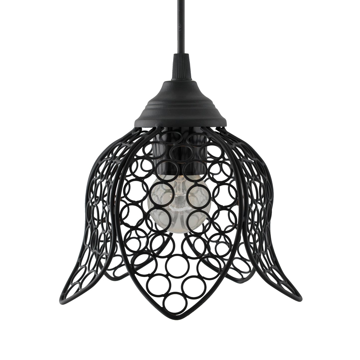 Hanging Black Steel lotus light, hanging light and fixture