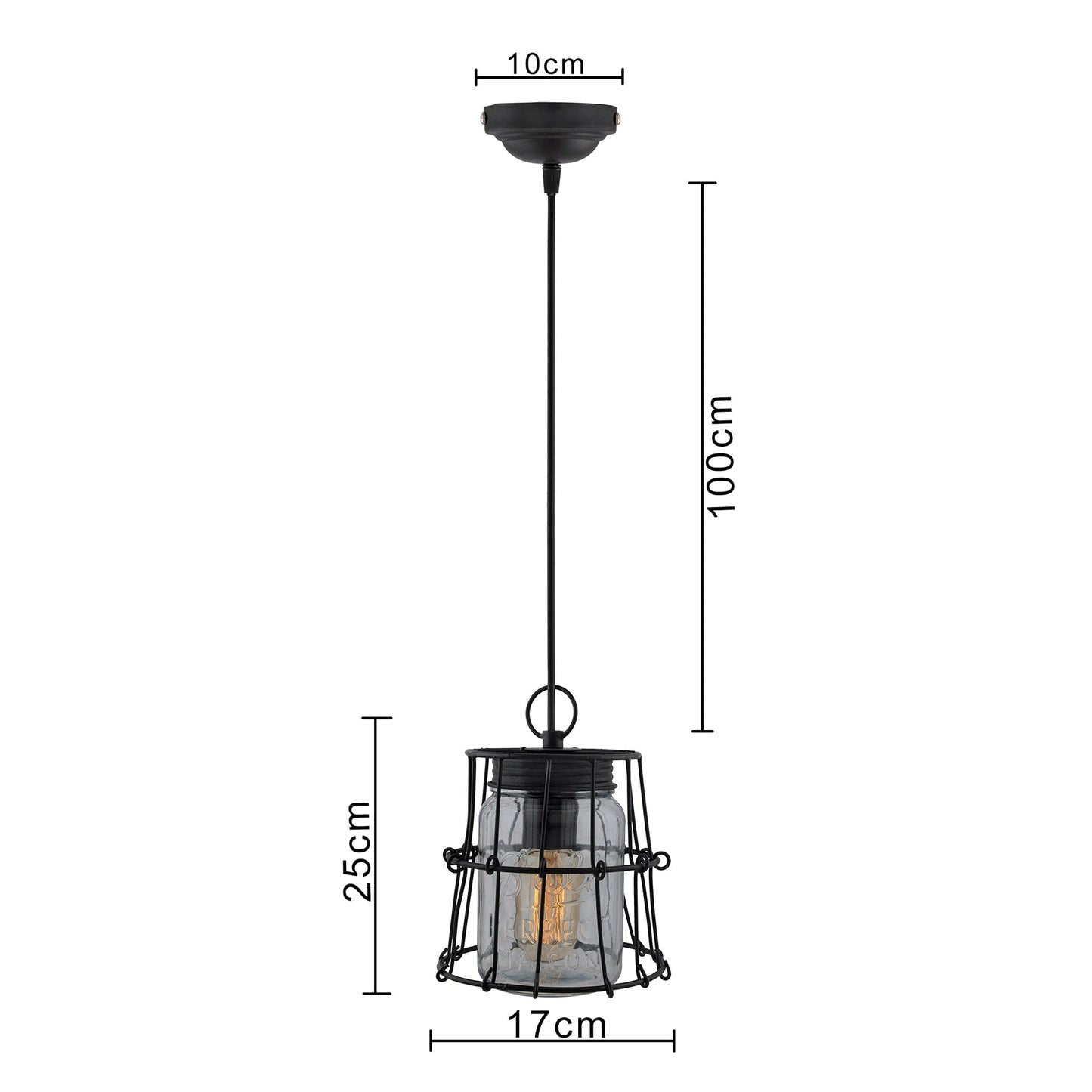 Black steel industrial pendant with Mason jar