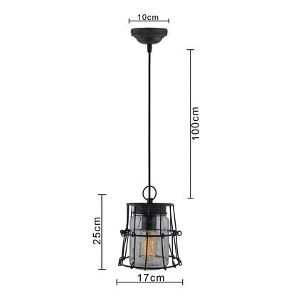 Black steel industrial pendant with Mason jar