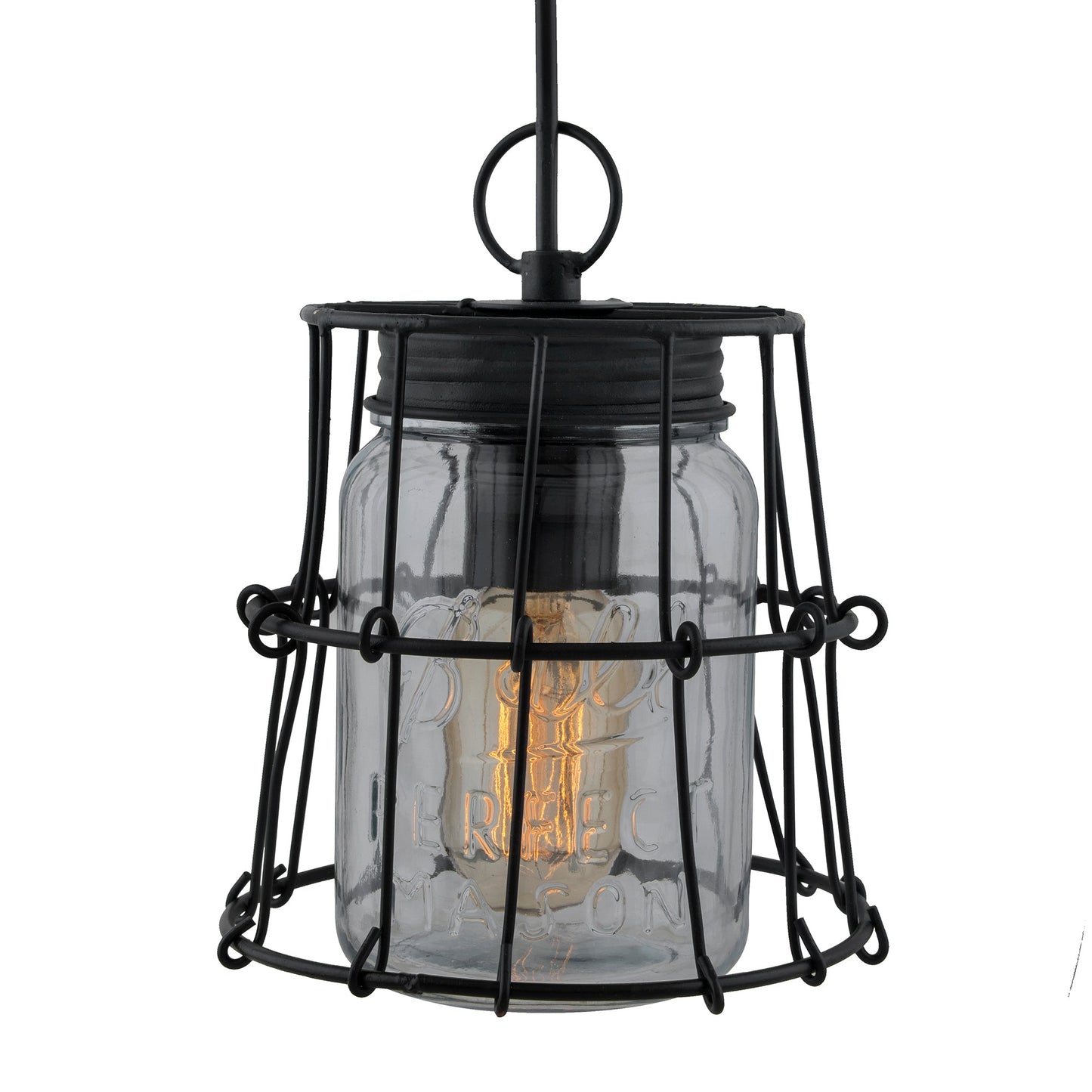 Black steel industrial pendant with Mason jar
