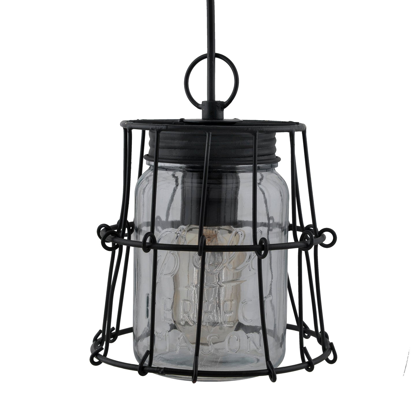 Black steel industrial pendant with Mason jar