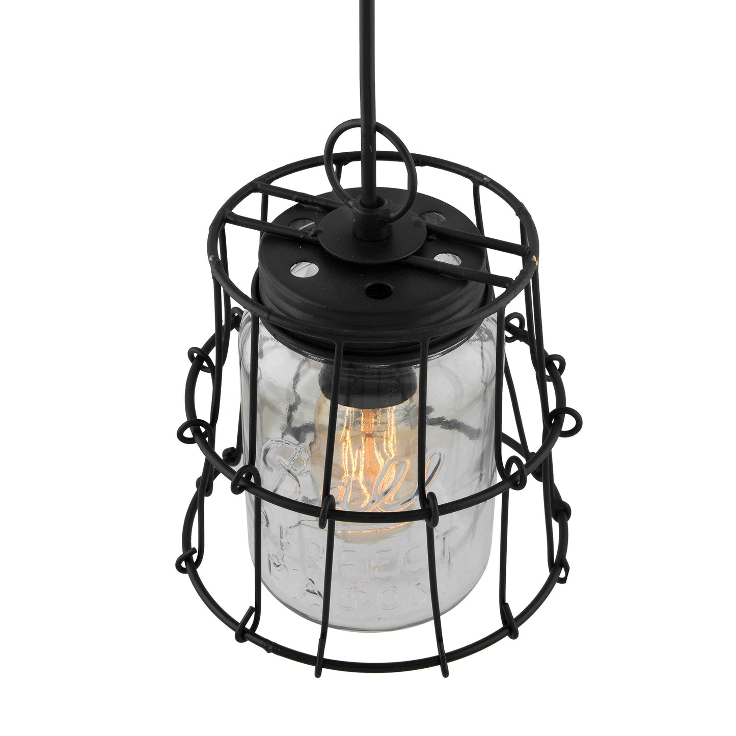Black steel industrial pendant with Mason jar