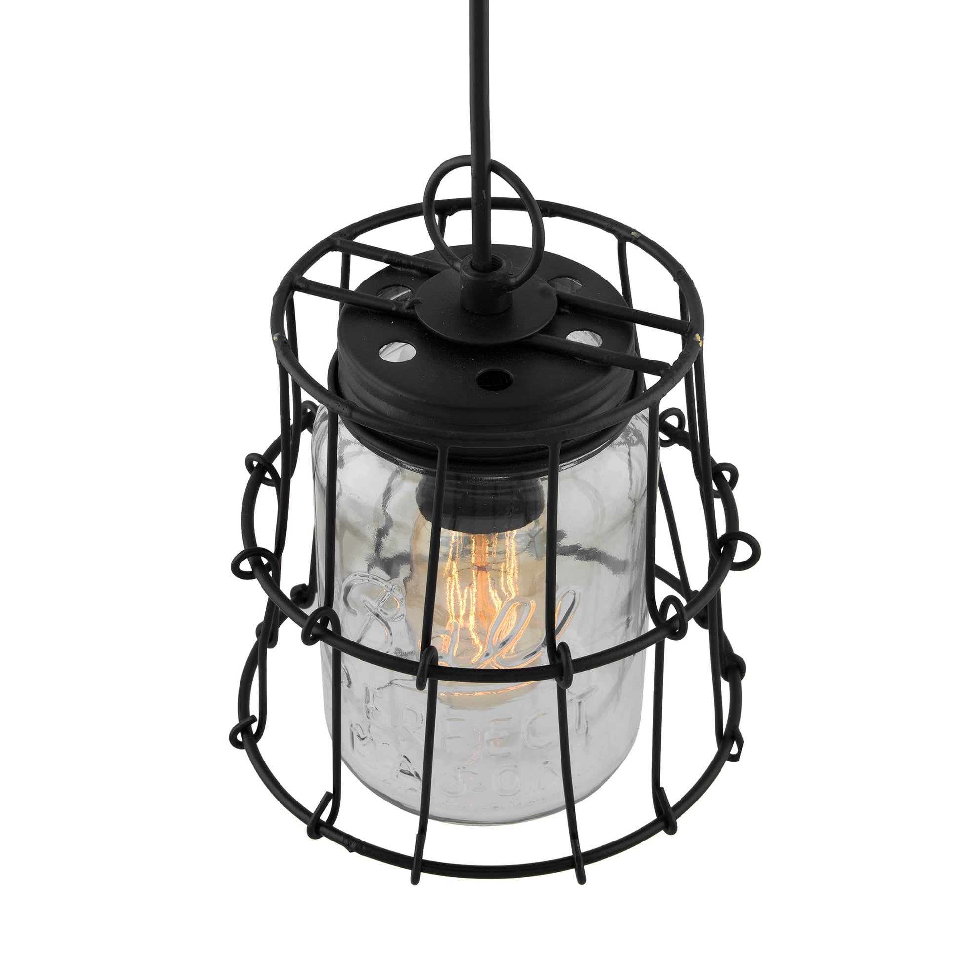 Black steel industrial pendant with Mason jar