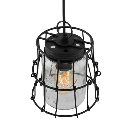 Black steel industrial pendant with Mason jar