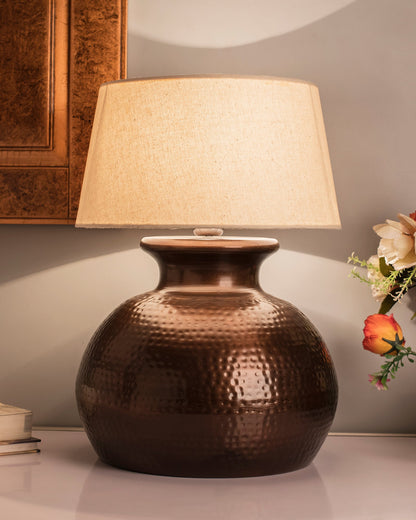 Antique Copper Hammered Pitcher Table Lamp with Shade