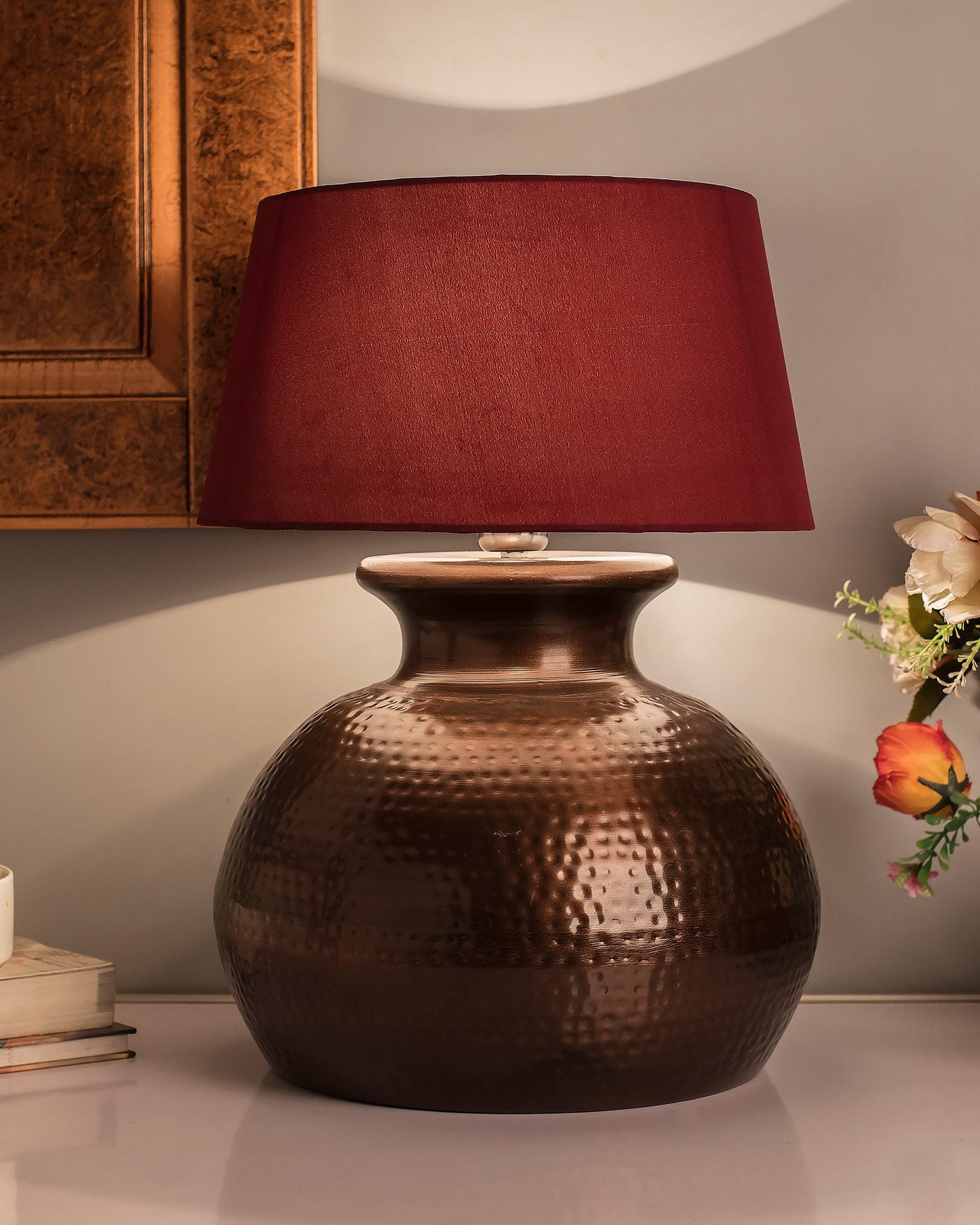 Antique Copper Hammered Pitcher Table Lamp with Shade