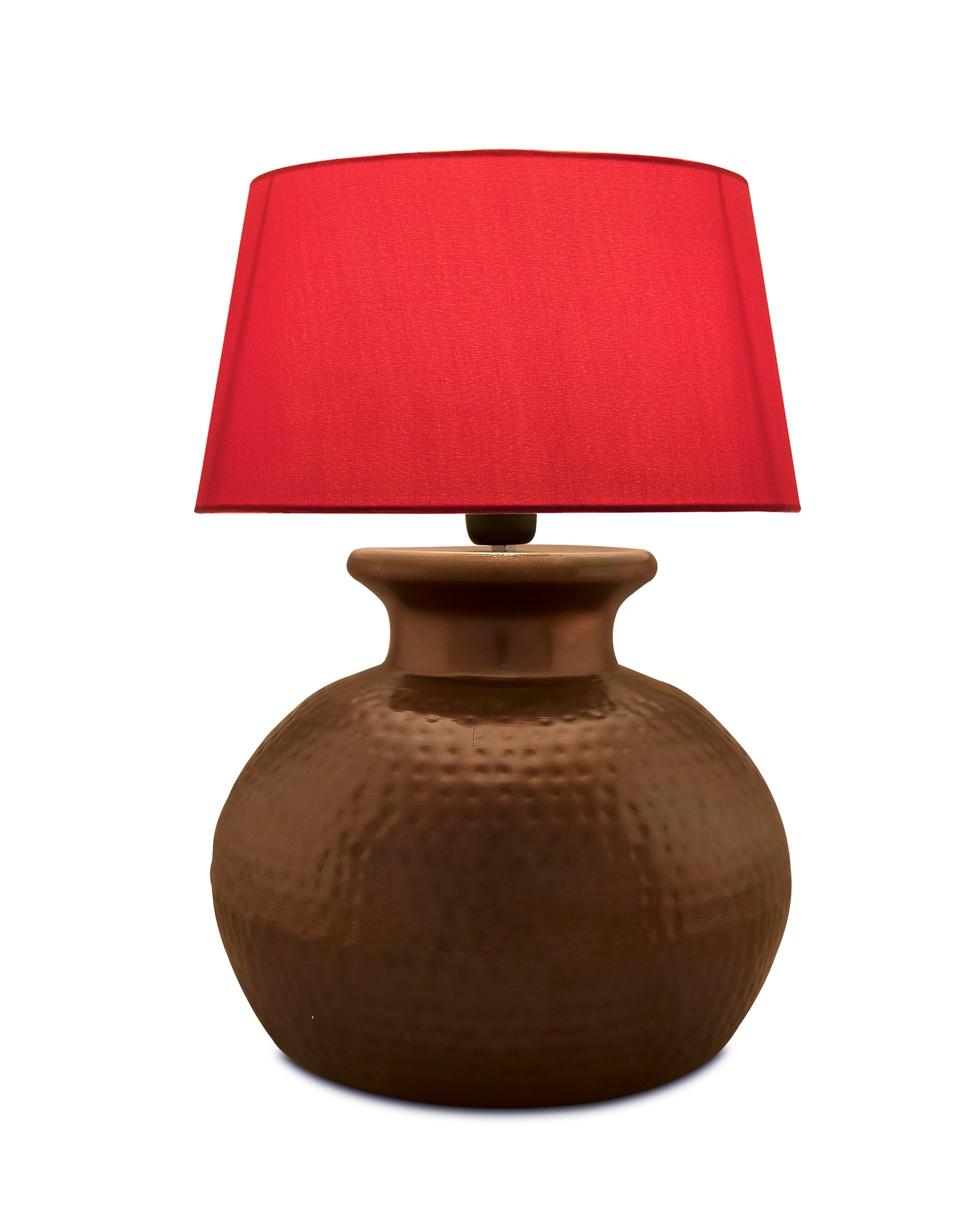 Antique Copper Hammered Pitcher Table Lamp with Shade