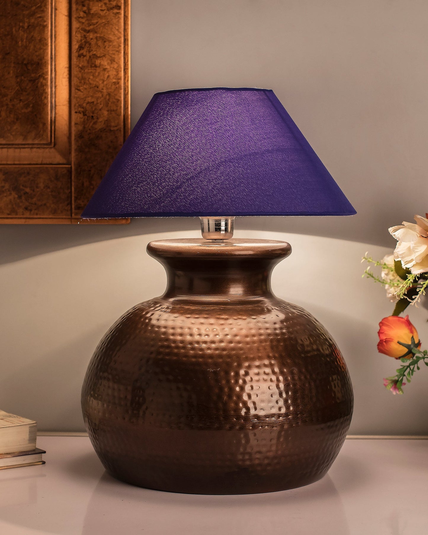 Antique Copper Hammered Pitcher Table Lamp with Shade