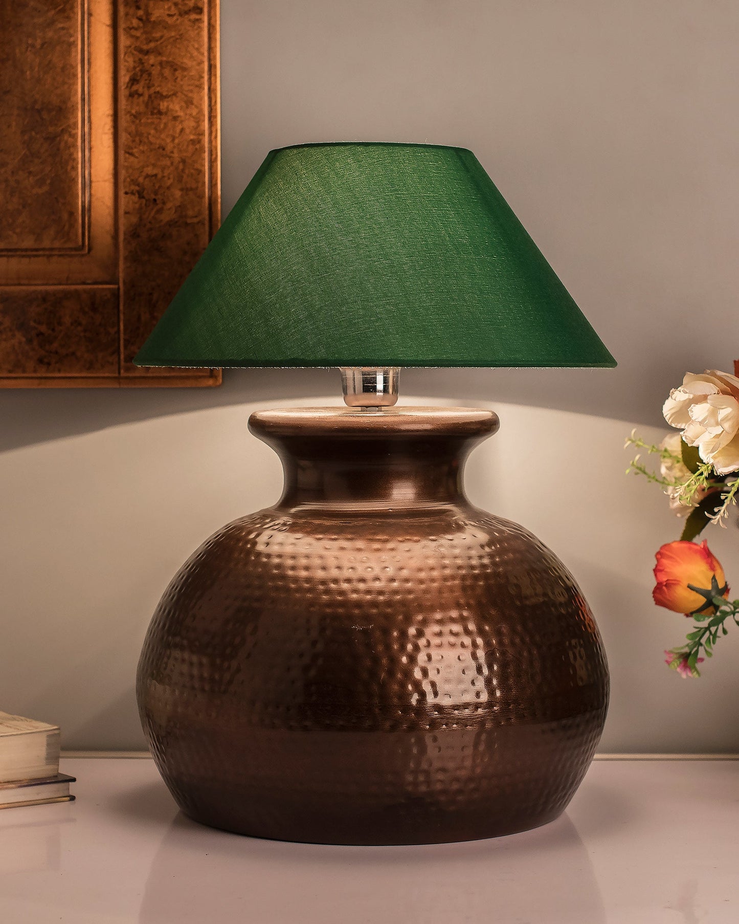 Antique Copper Hammered Pitcher Table Lamp with Shade