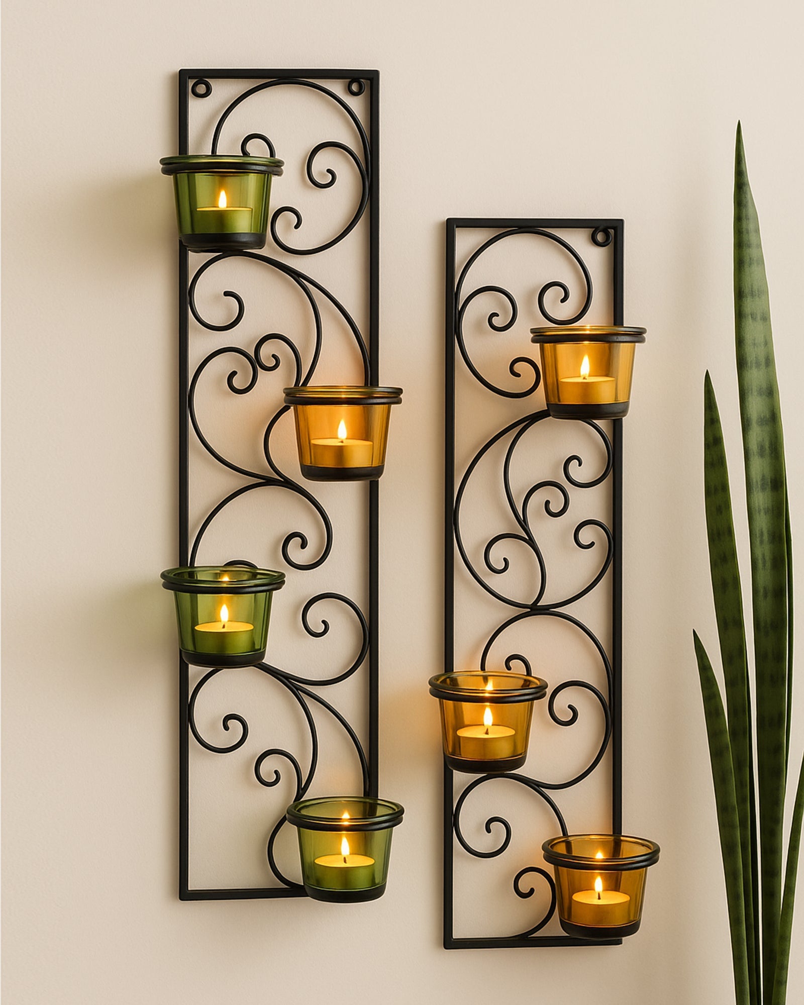Wall Hanging Twisted Petals Tea Light Candle Diya Holders, Set of 2,Candle holder