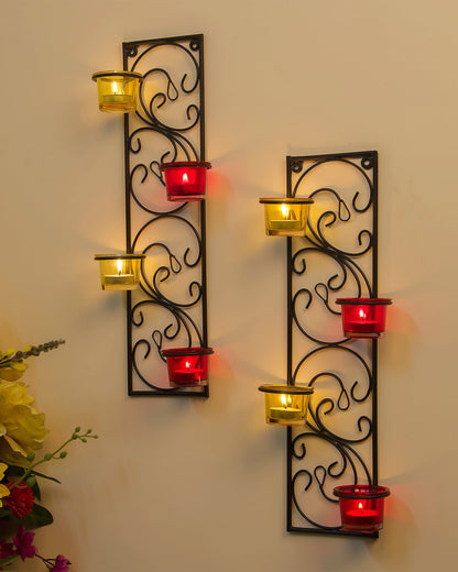Wall Hanging Twisted Petals Tea Light Candle Diya Holders, Set of 2,Candle holder