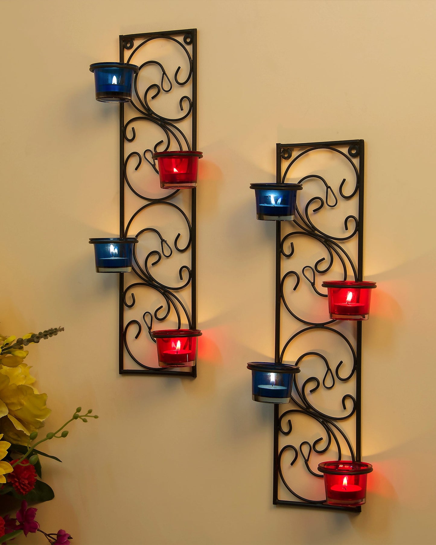 Wall Hanging Twisted Petals Tea Light Candle Diya Holders, Set of 2,Candle holder
