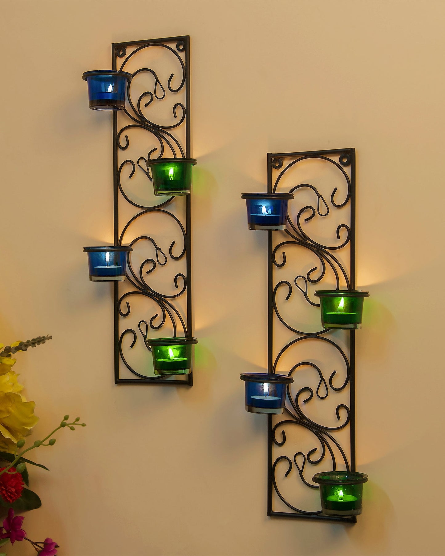 Wall Hanging Twisted Petals Tea Light Candle Diya Holders, Set of 2,Candle holder