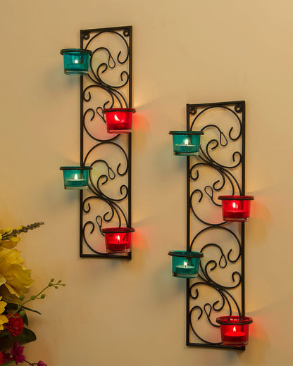 Wall Hanging Twisted Petals Tea Light Candle Diya Holders, Set of 2,Candle holder