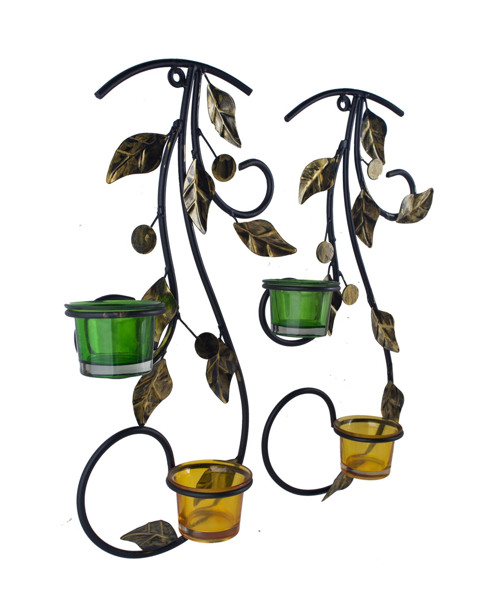 Wall Hanging leafy vine candle stand, Wall Sconce with Glass and candles