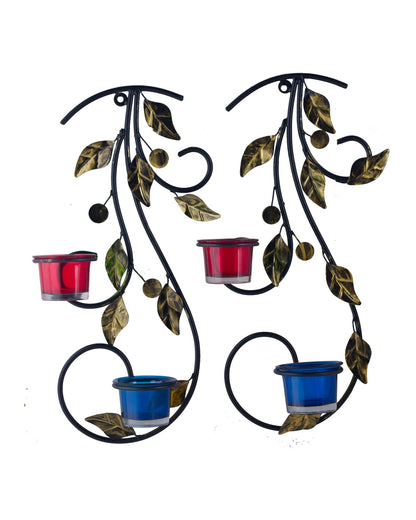 Wall Hanging leafy vine candle stand, Wall Sconce with Glass and candles