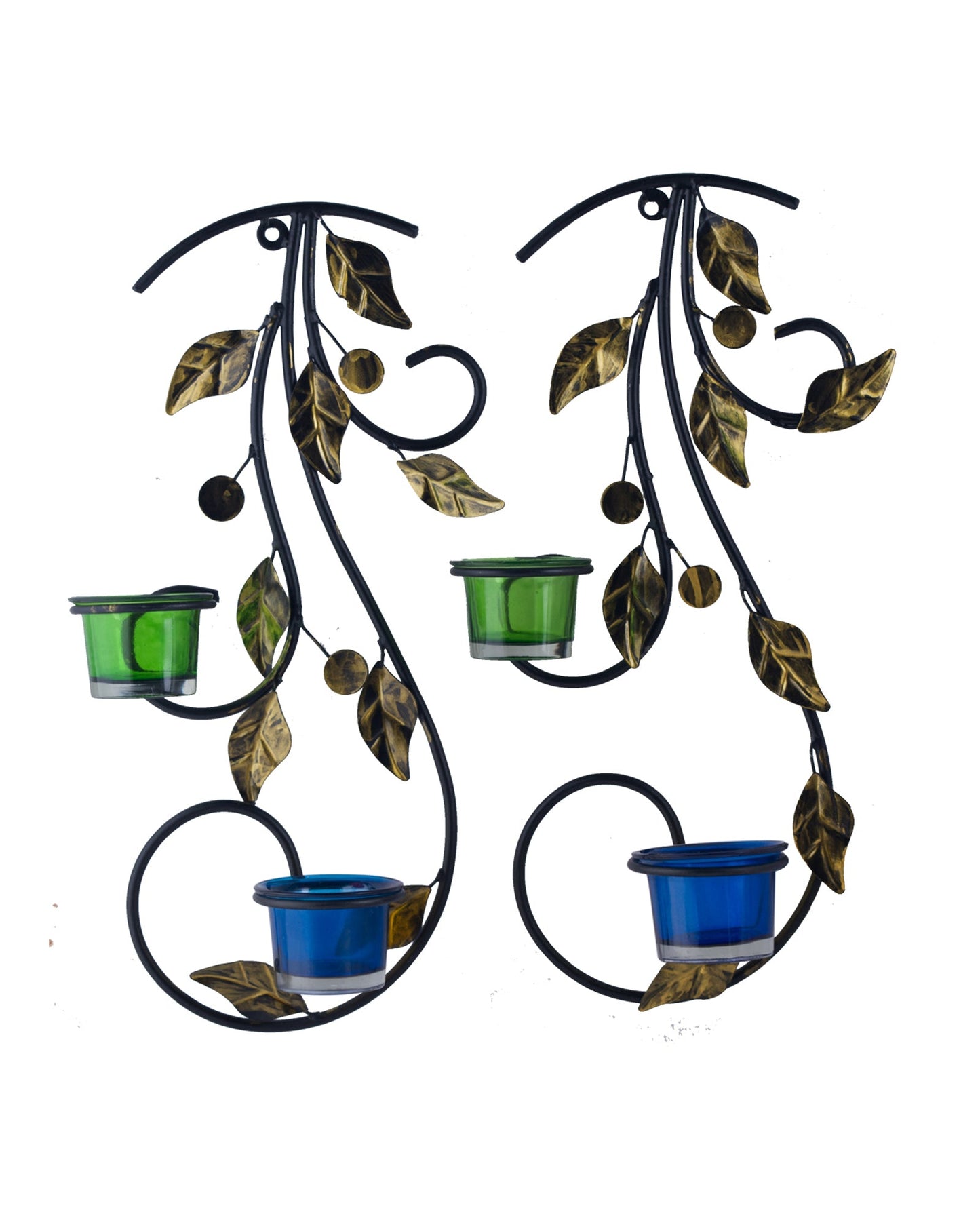 Wall Hanging leafy vine candle stand, Wall Sconce with Glass and candles
