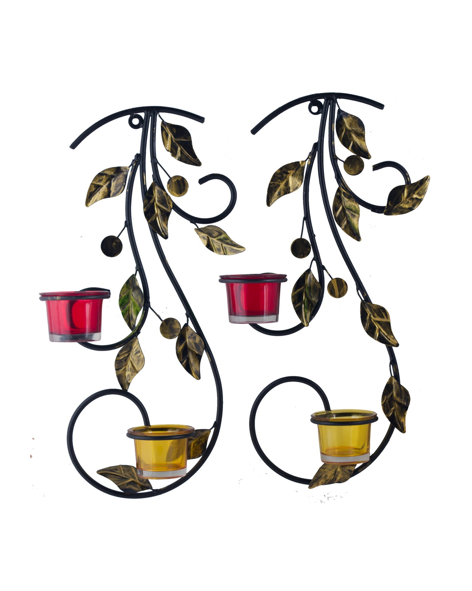 Wall Hanging leafy vine candle stand, Wall Sconce with Glass and candles