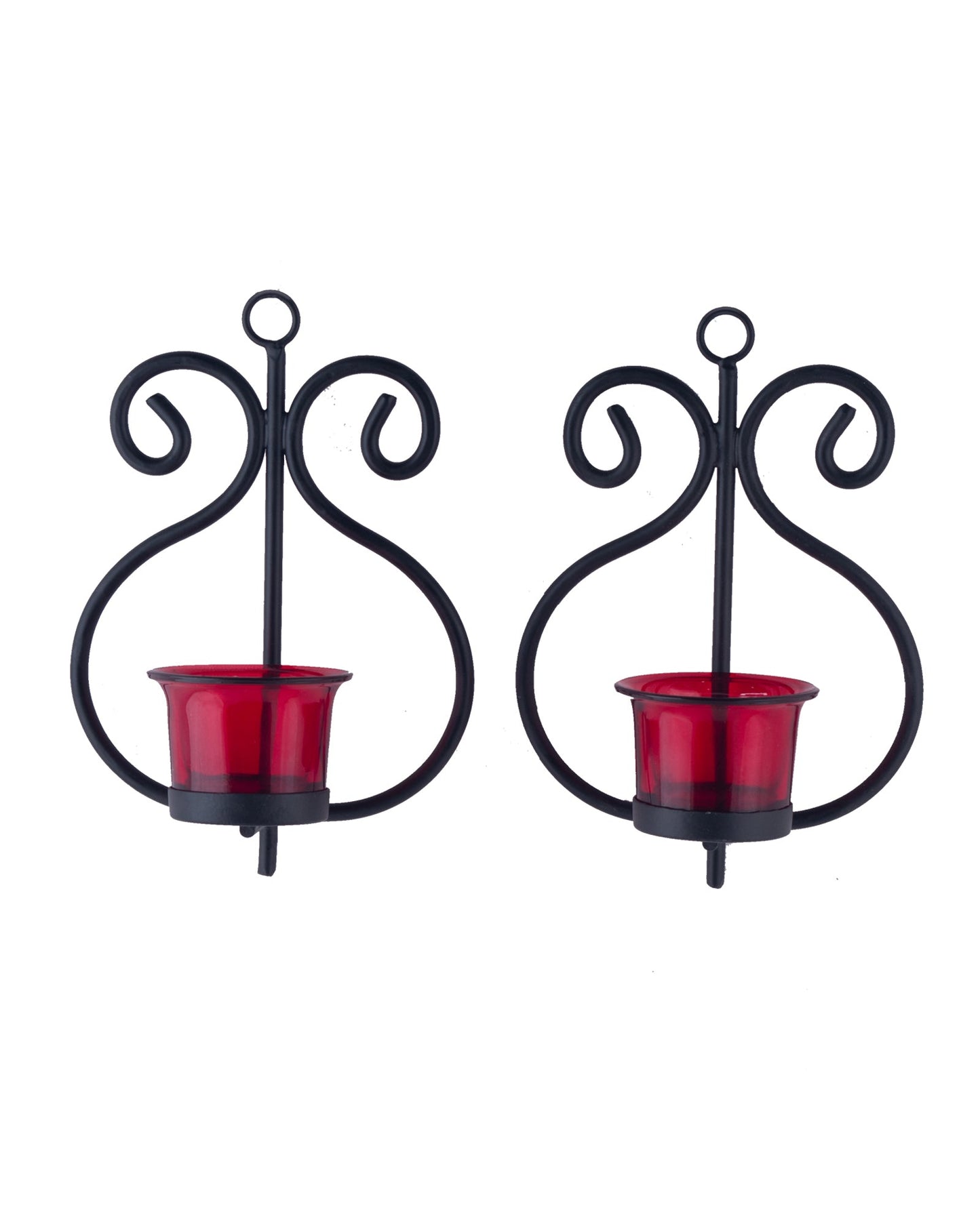 Set of 2 Decorative Wall Sconce/Candle Holder With Glass and Free T-light Candles