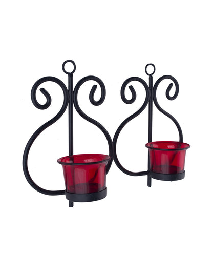 Set of 2 Decorative Wall Sconce/Candle Holder With Glass and Free T-light Candles