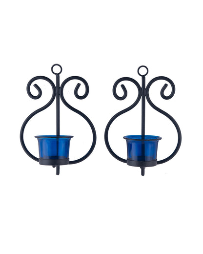 Set of 2 Decorative Wall Sconce/Candle Holder With Glass and Free T-light Candles