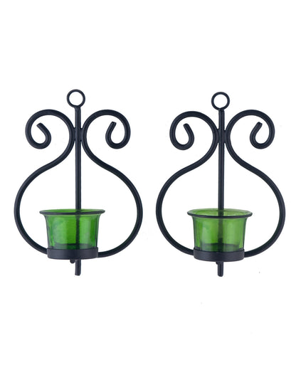 Set of 2 Decorative Wall Sconce/Candle Holder With Glass and Free T-light Candles