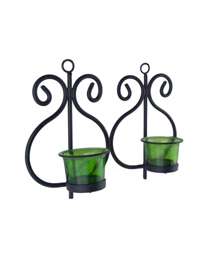 Set of 2 Decorative Wall Sconce/Candle Holder With Glass and Free T-light Candles