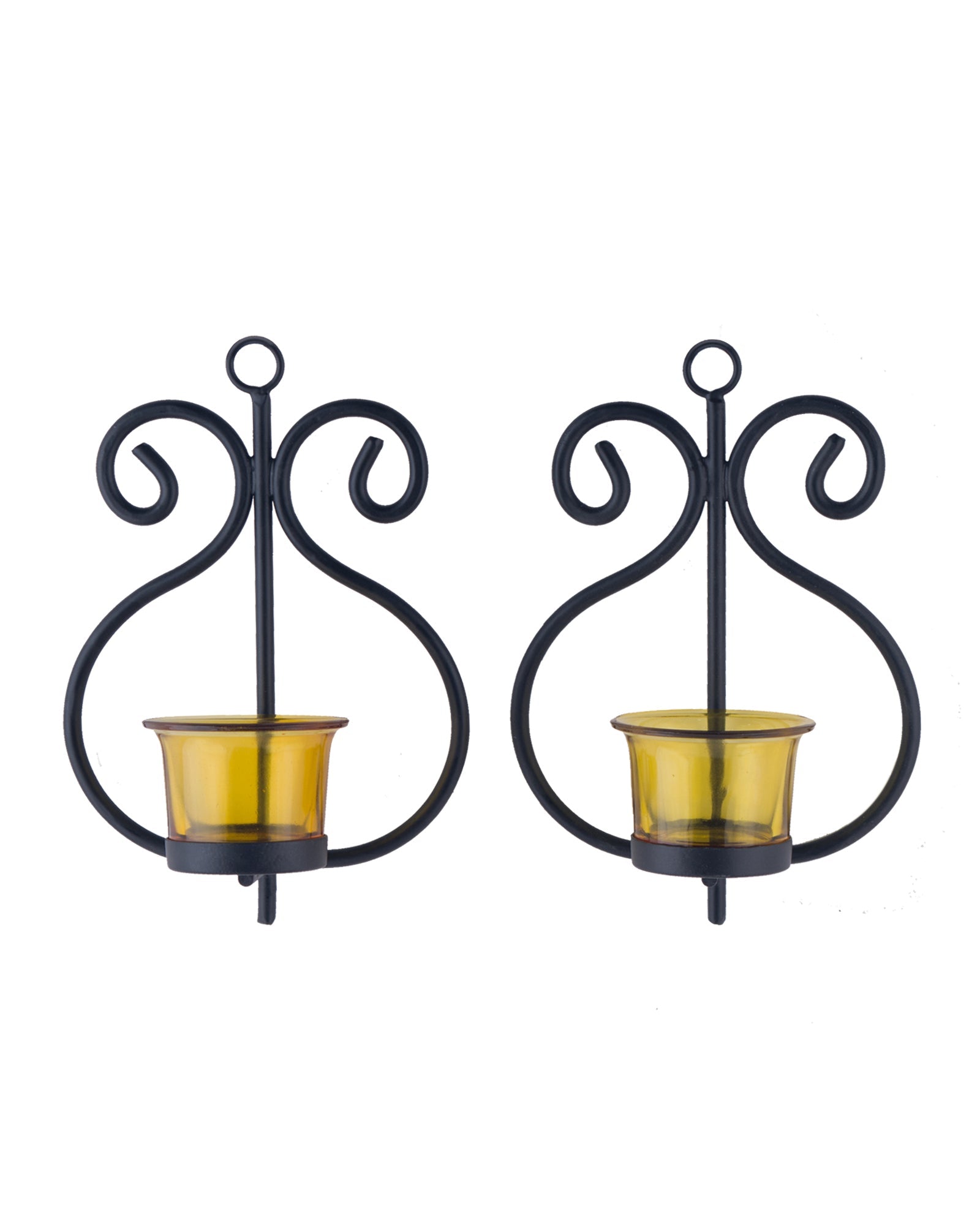 Set of 2 Decorative Wall Sconce/Candle Holder With Glass and Free T-light Candles