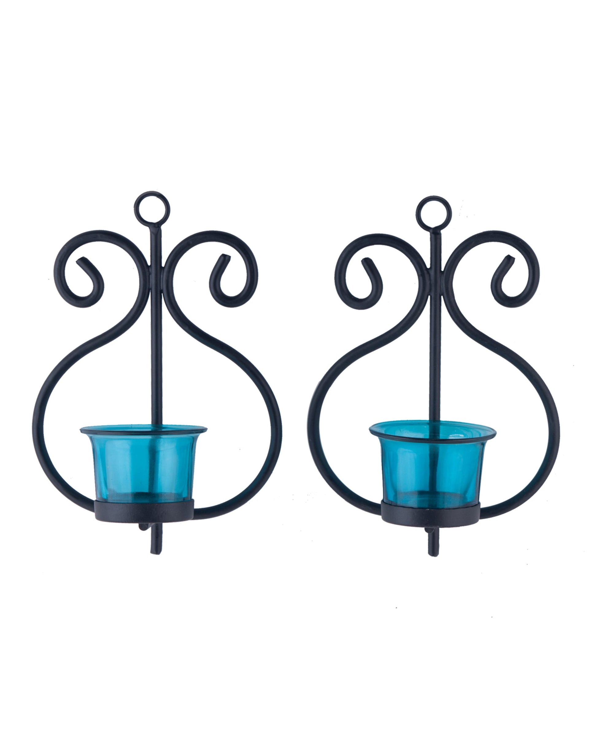 Set of 2 Decorative Wall Sconce/Candle Holder With Glass and Free T-light Candles