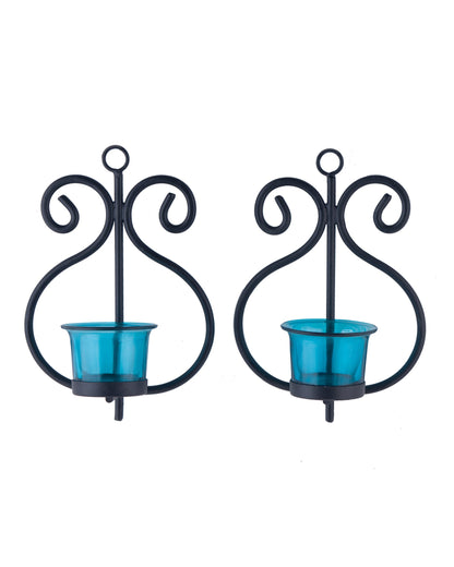 Set of 2 Decorative Wall Sconce/Candle Holder With Glass and Free T-light Candles