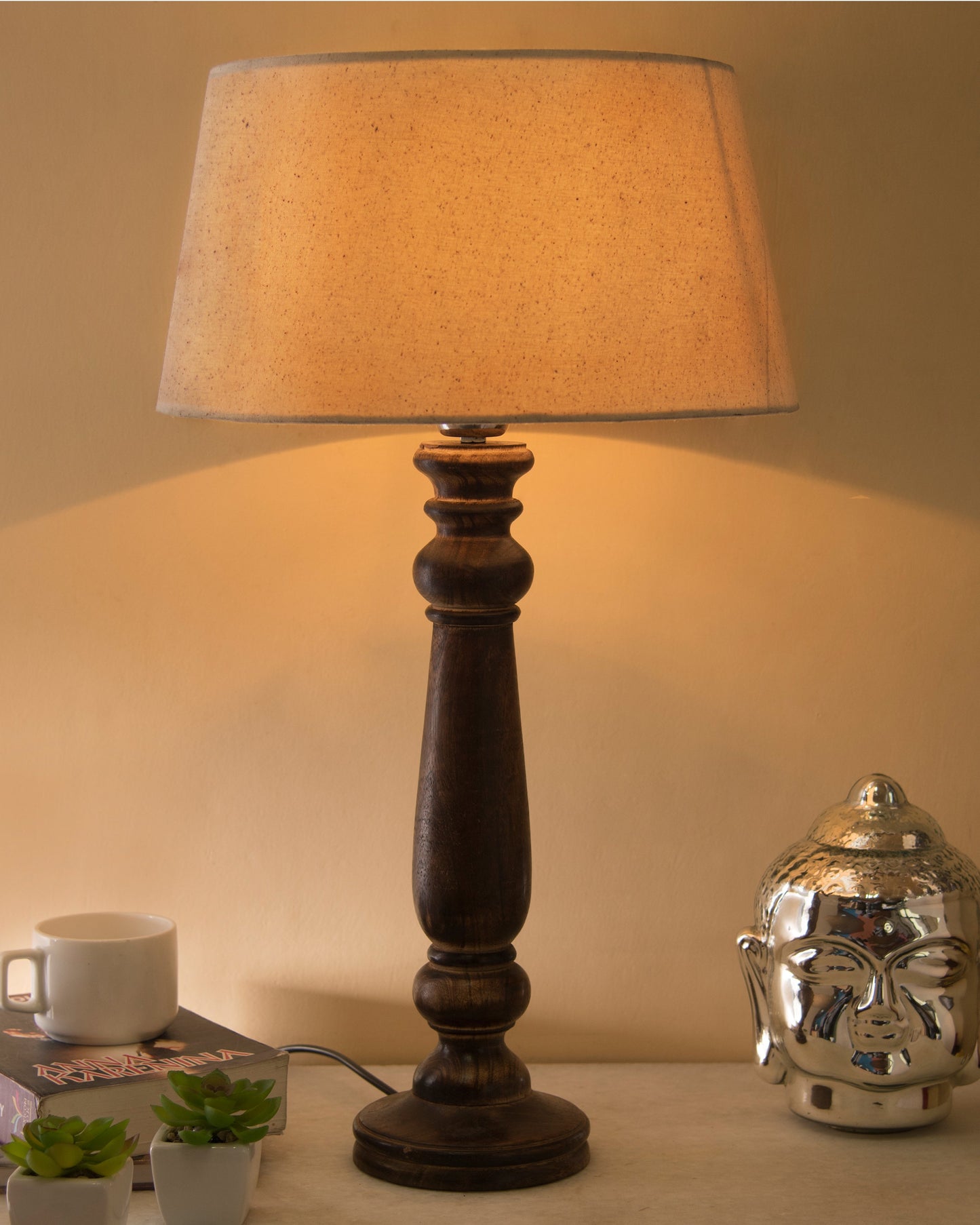Mabel Antique Black Wood Table Lamp With Shade