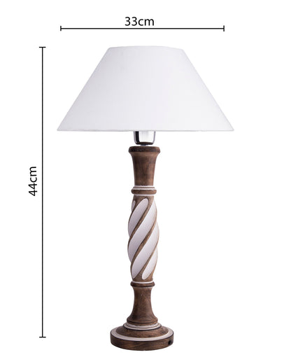 Antique White Twister wooden table lamp with shade