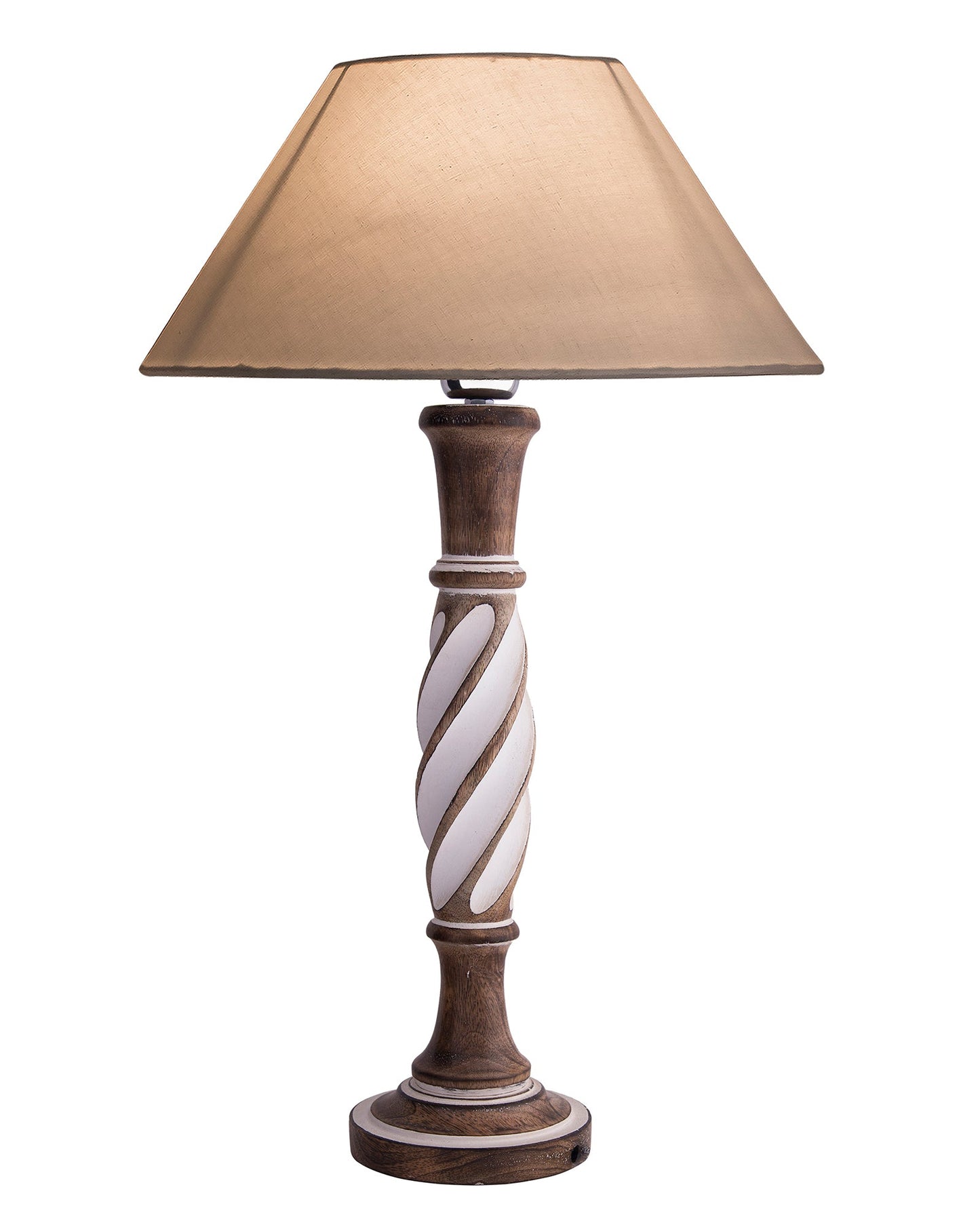 Antique White Twister wooden table lamp with shade