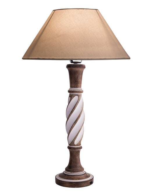 Antique White Twister wooden table lamp with shade