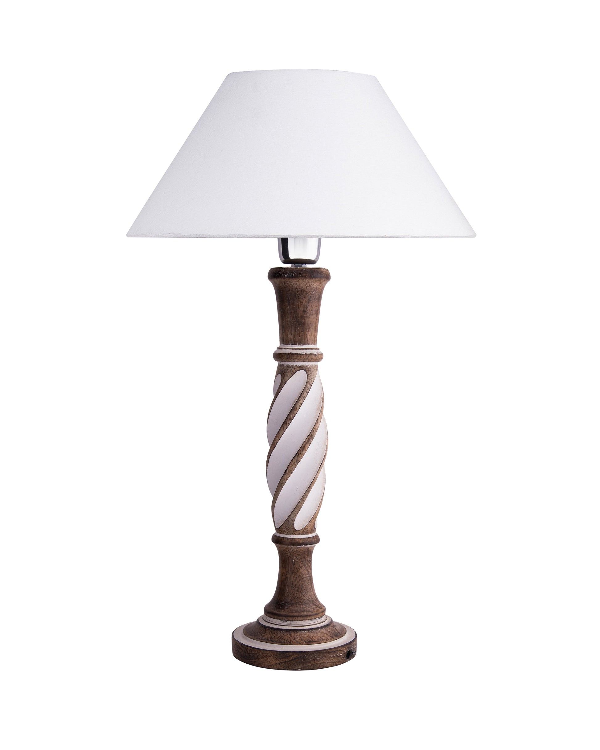 Antique White Twister wooden table lamp with shade
