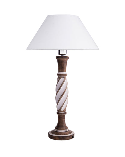 Antique White Twister wooden table lamp with shade