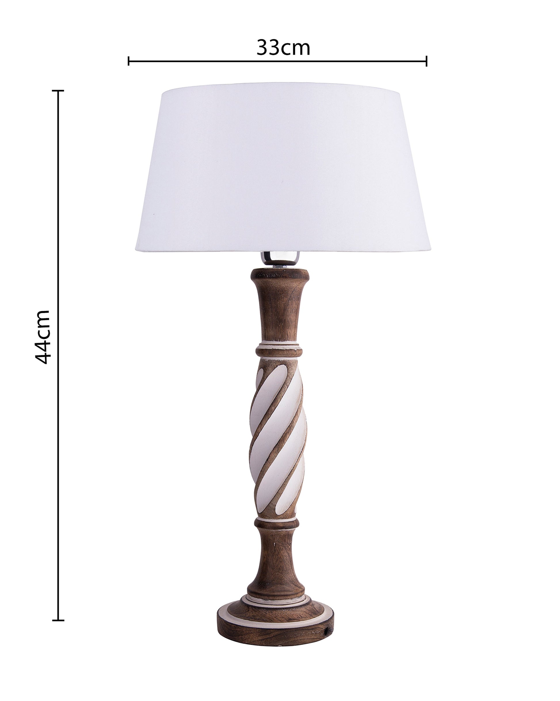 Antique White Twister wooden table lamp with shade