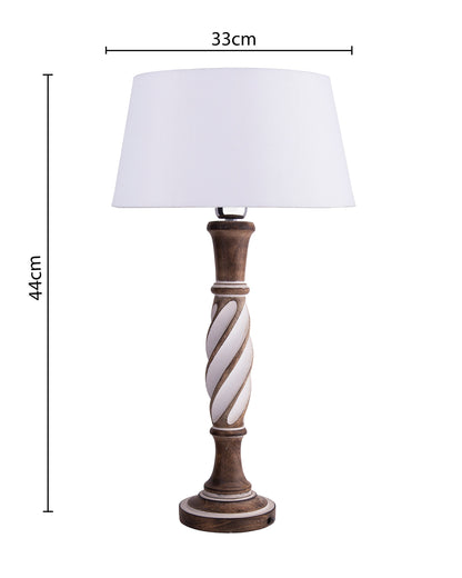Antique White Twister wooden table lamp with shade