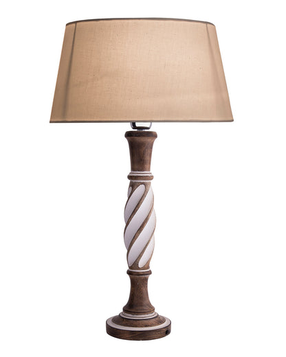 Antique White Twister wooden table lamp with shade