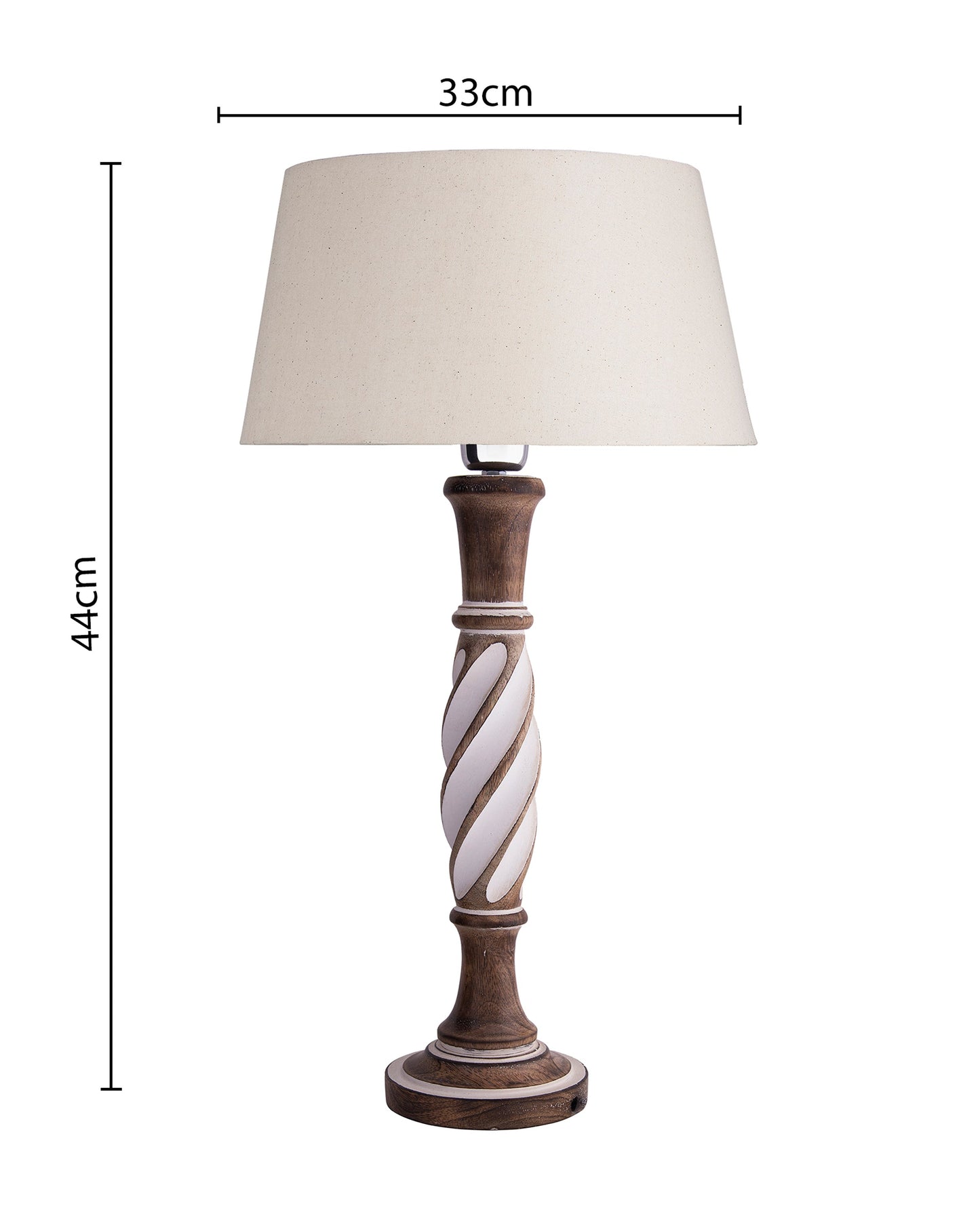 Antique White Twister wooden table lamp with shade