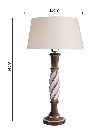 Antique White Twister wooden table lamp with shade
