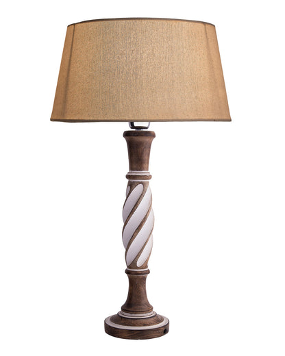Antique White Twister wooden table lamp with shade