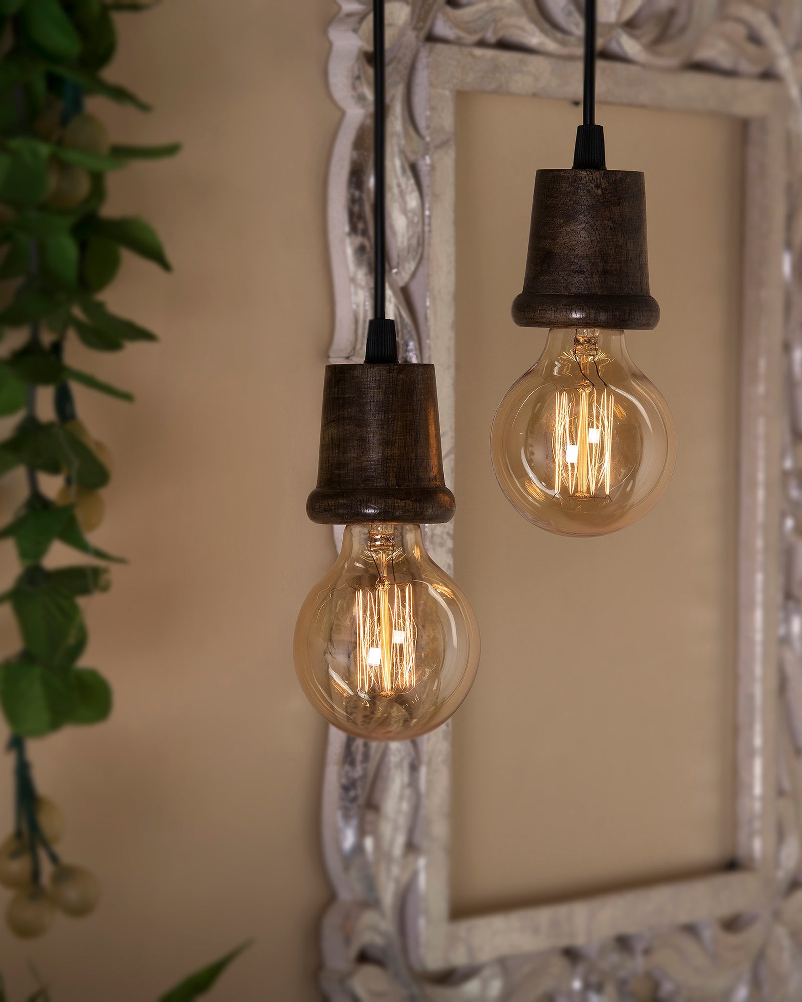 Edison Filament Wooden walnut Taper Bulb Holder, Urban, retro, nordic style, with fixture, Set of 2