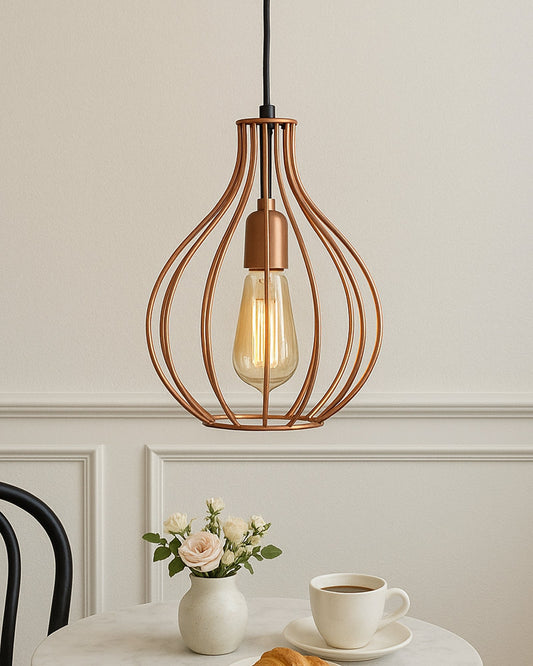 Copper Vintage Edison Filament Hanging Crown , Rose Gold, E27 Hanging Ceiling Light for LED/Filament Bulb, Decorative Urban Retro Lighting