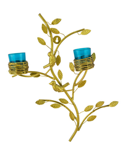 Tree with Bird Nest Votive Stand Turquoise, Wall Candle Holder and Tealight Candles