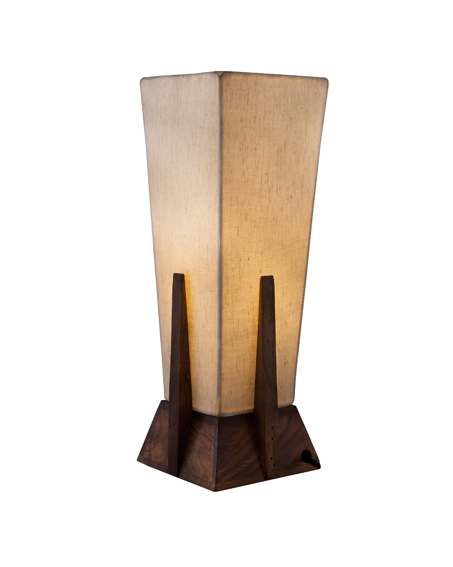 Bedside Table Lamp, Retro Style Wood Pyramid Table Lamp With Khadi Fabric Shade, Nightstand Mini Desk Lamps For Bedroom, Living Room, Baby Room, Bookcase