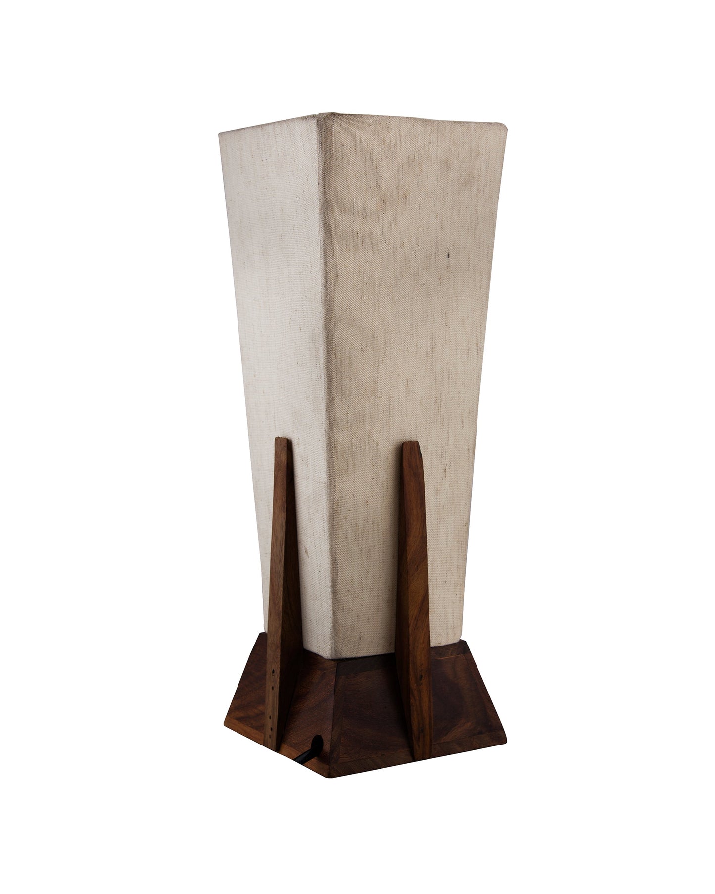 Bedside Table Lamp, Retro Style Wood Pyramid Table Lamp With Khadi Fabric Shade, Nightstand Mini Desk Lamps For Bedroom, Living Room, Baby Room, Bookcase