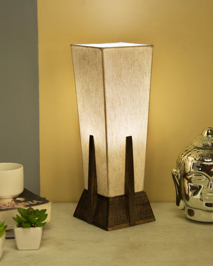 Bedside Table Lamp, Retro Style Wood Pyramid Table Lamp With Khadi Fabric Shade, Nightstand Mini Desk Lamps For Bedroom, Living Room, Baby Room, Bookcase