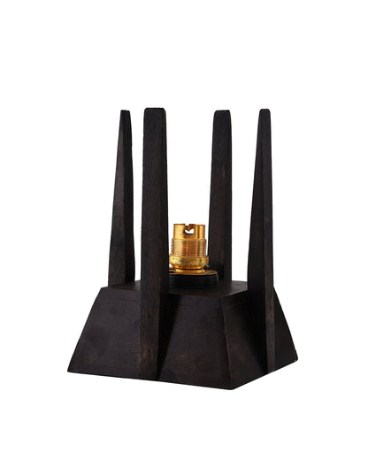 Bedside Table Lamp, Retro Style Wood Pyramid Table Lamp With Khadi Fabric Shade, Nightstand Mini Desk Lamps For Bedroom, Living Room, Baby Room, Bookcase