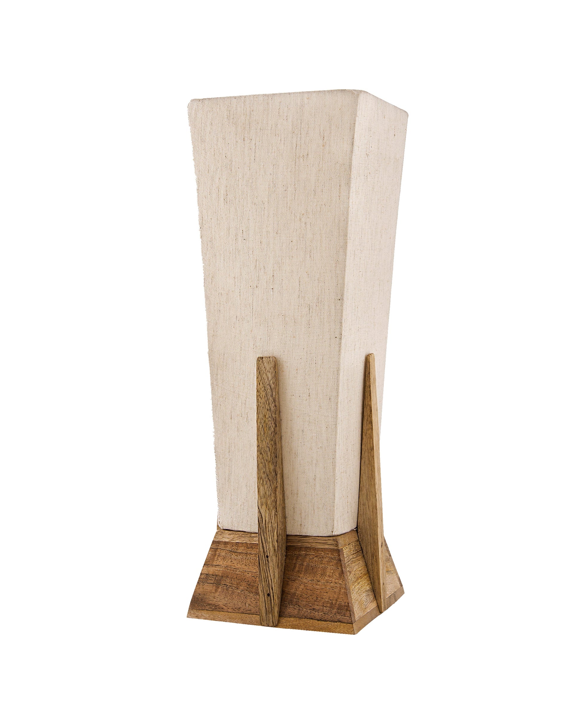 Bedside Table Lamp, Retro Style Wood Pyramid Table Lamp With Khadi Fabric Shade, Nightstand Mini Desk Lamps For Bedroom, Living Room, Baby Room, Bookcase